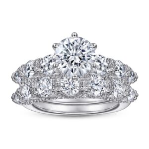 طقم عراسي بريق الألماس فضة 925 - تصميم عريض ومرصع بالكامل